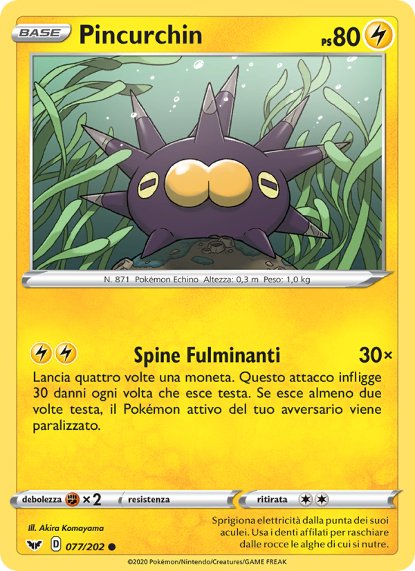 Pincurchin 077/216 — Spada e Scudo (Italian Pokémon TCG card)