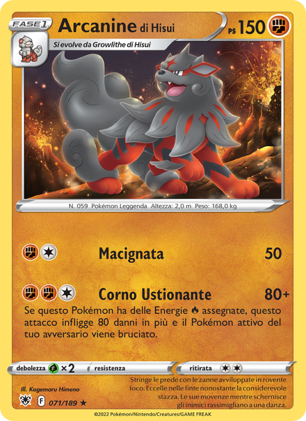 Arcanine di Hisui 071/246 — Lucentezza Siderale (Italian Pokémon TCG card)