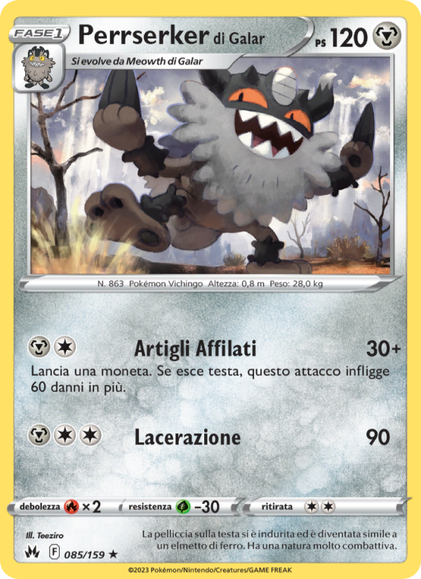 Perrserker di Galar 085/230 — Zenit Regale (Italian Pokémon TCG card)