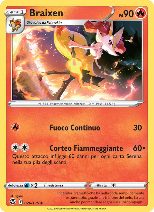 Braixen 026/245 — Tempesta Argentata (Italian Pokémon TCG card)