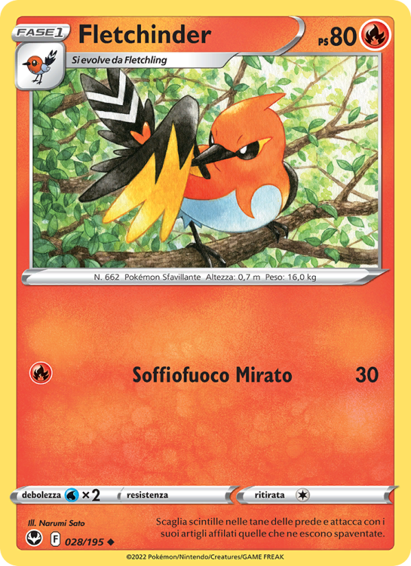 Fletchinder 028/245 — Tempesta Argentata (Italian Pokémon TCG card)