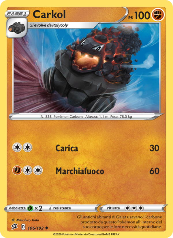 Carkol 106/209 — Fragore Ribelle (Italian Pokémon TCG card)