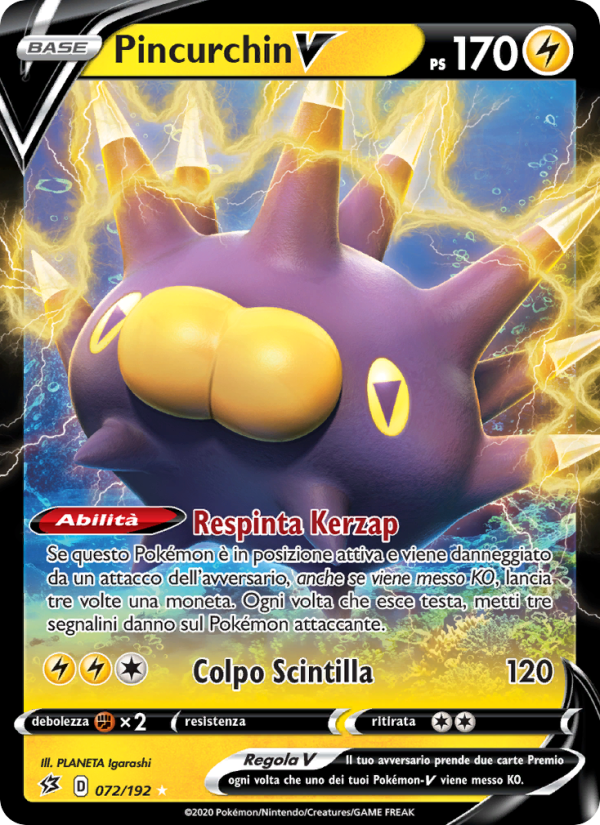 Pincurchin V 072/209 — Fragore Ribelle (Italian Pokémon TCG card)