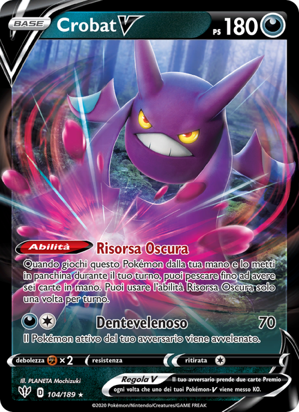 Crobat V 104/201 — Fiamme Oscure (Italian Pokémon TCG card)