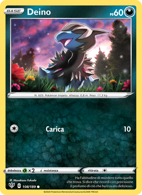 Deino 108/201 — Fiamme Oscure (Italian Pokémon TCG card)