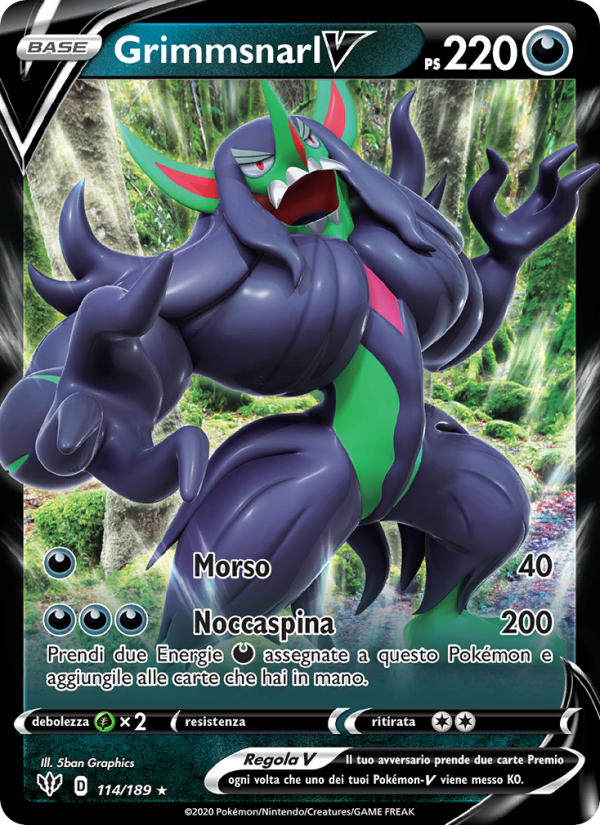 Grimmsnarl V 114/201 — Fiamme Oscure (Italian Pokémon TCG card)