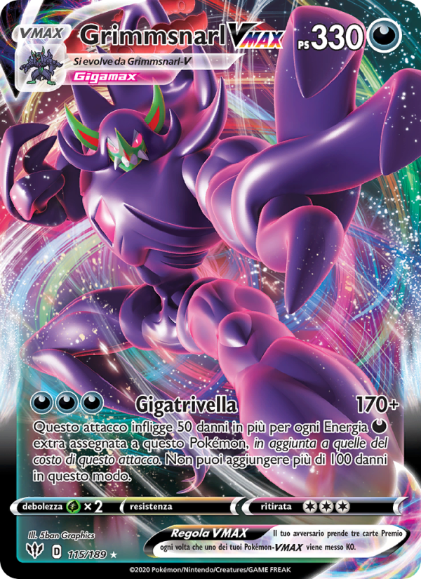 Grimmsnarl VMAX 115/201 — Fiamme Oscure (Italian Pokémon TCG card)