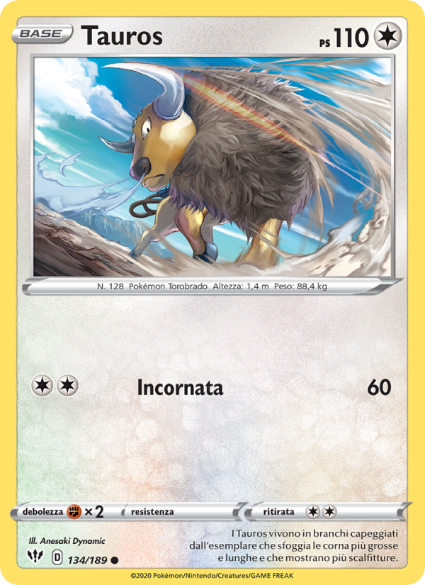 Tauros 134/201 — Fiamme Oscure (Italian Pokémon TCG card)