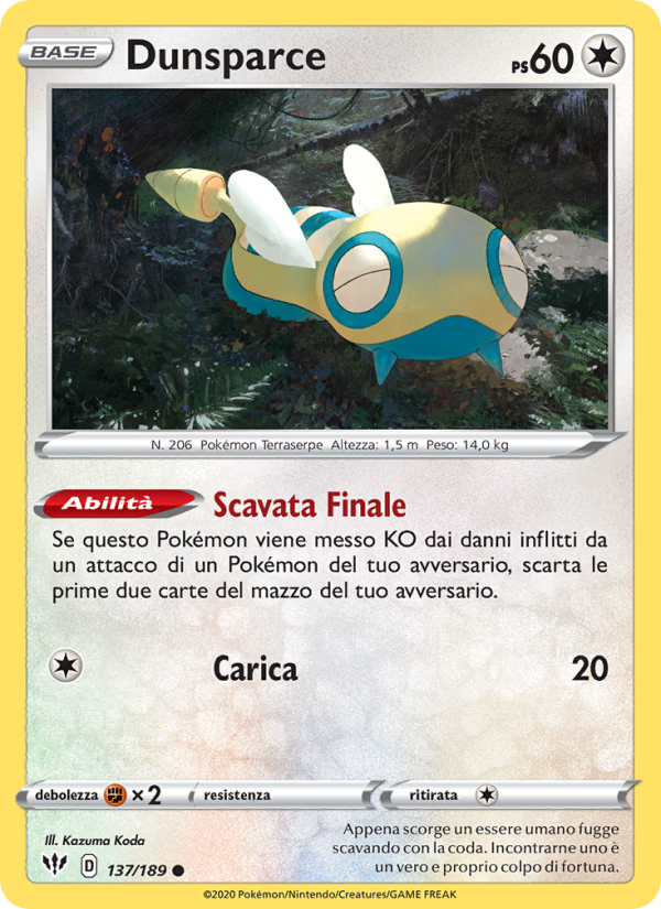 Dunsparce 137/201 — Fiamme Oscure (Italian Pokémon TCG card)
