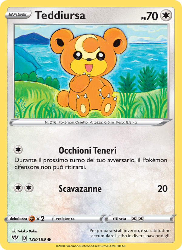 Teddiursa 138/201 — Fiamme Oscure (Italian Pokémon TCG card)