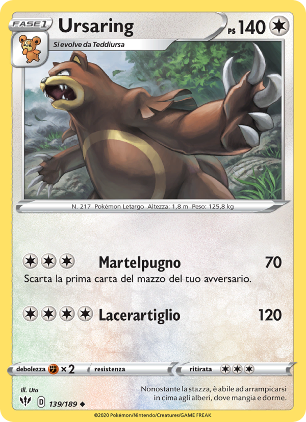 Ursaring 139/201 — Fiamme Oscure (Italian Pokémon TCG card)