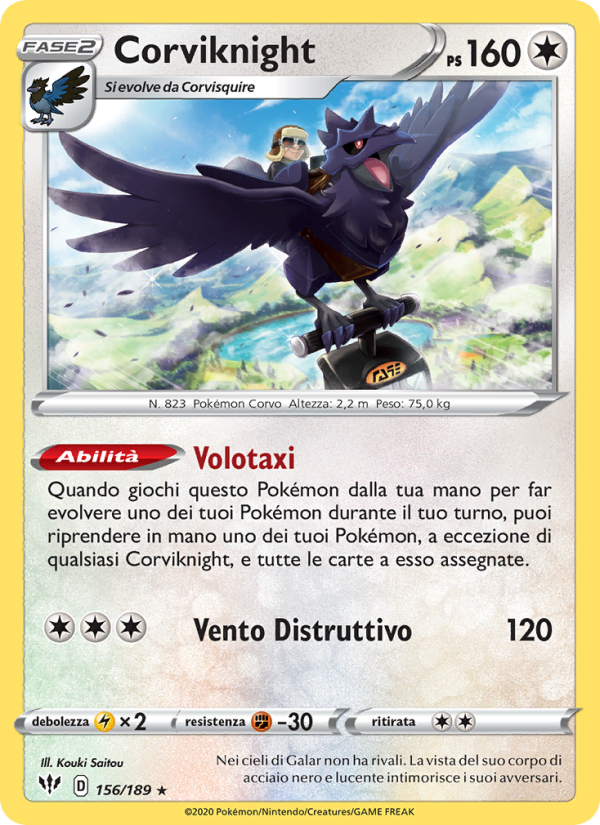 Corviknight 156/201 — Fiamme Oscure (Italian Pokémon TCG card)