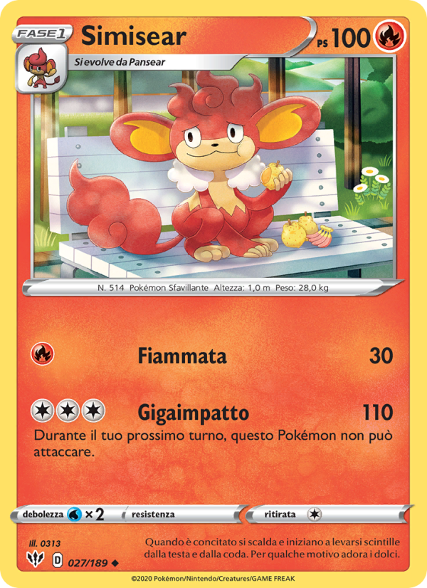Simisear 027/201 — Fiamme Oscure (Italian Pokémon TCG card)