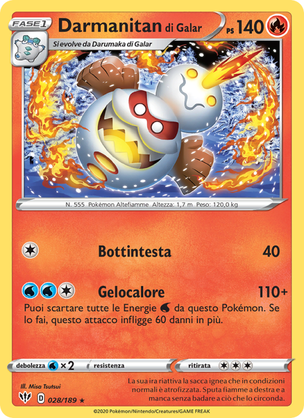 Darmanitan di Galar 028/201 — Fiamme Oscure (Italian Pokémon TCG card)