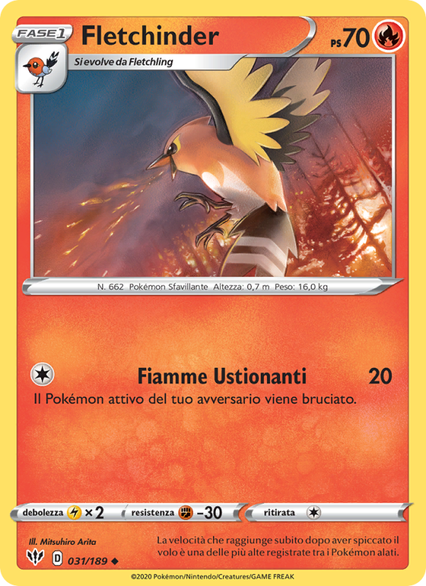 Fletchinder 031/201 — Fiamme Oscure (Italian Pokémon TCG card)