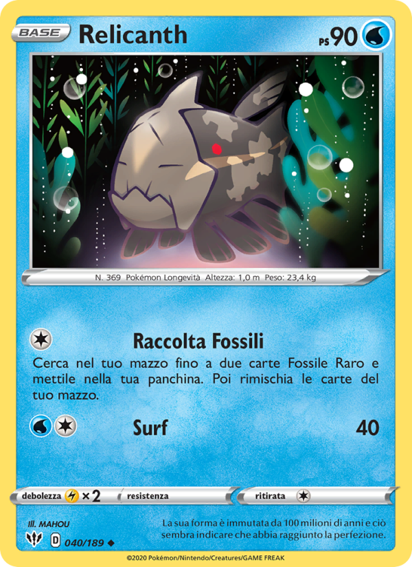 Relicanth 040/201 — Fiamme Oscure (Italian Pokémon TCG card)