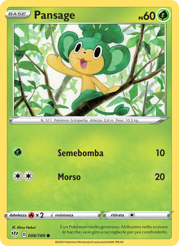 Pansage 006/201 — Fiamme Oscure (Italian Pokémon TCG card)