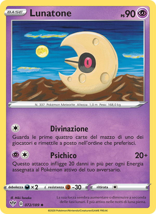 Lunatone 072/201 — Fiamme Oscure (Italian Pokémon TCG card)