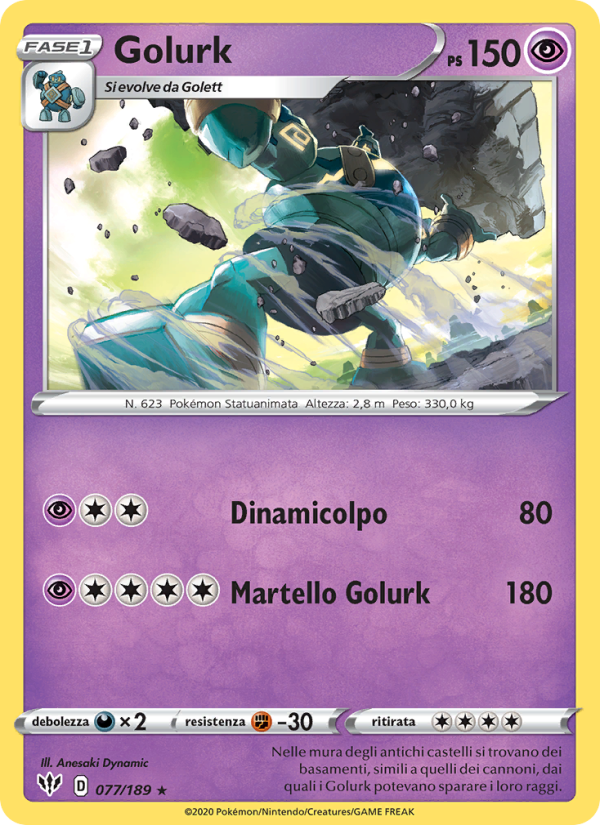 Golurk 077/201 — Fiamme Oscure (Italian Pokémon TCG card)