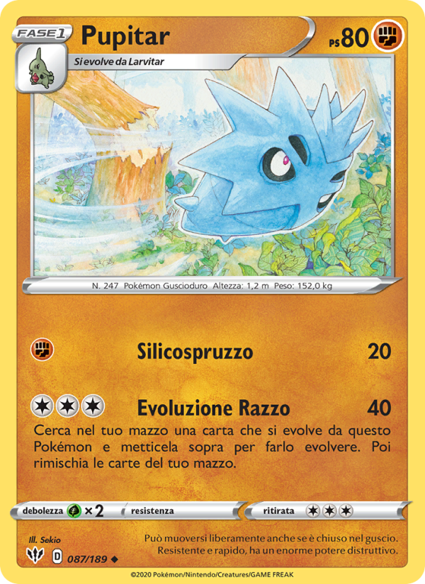 Pupitar 087/201 — Fiamme Oscure (Italian Pokémon TCG card)