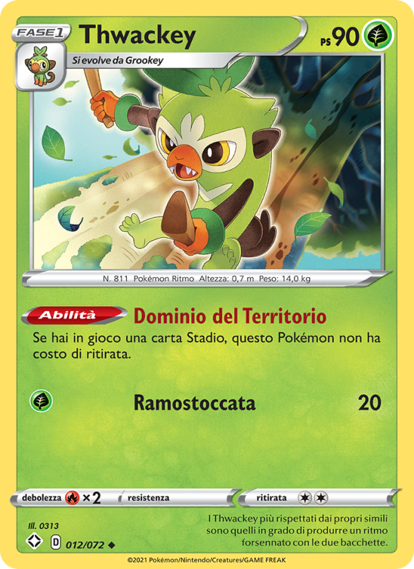 Thwackey 012/195 — Destino Splendente (Italian Pokémon TCG card)