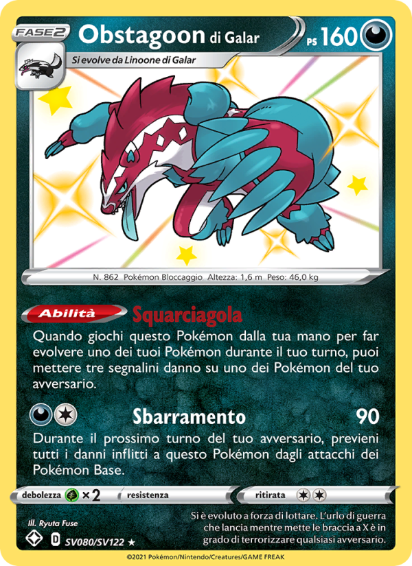 Obstagoon di Galar SV080 — Destino Splendente (Italian Pokémon TCG card)
