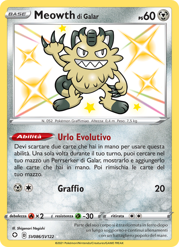 Meowth di Galar SV086 — Destino Splendente (Italian Pokémon TCG card)