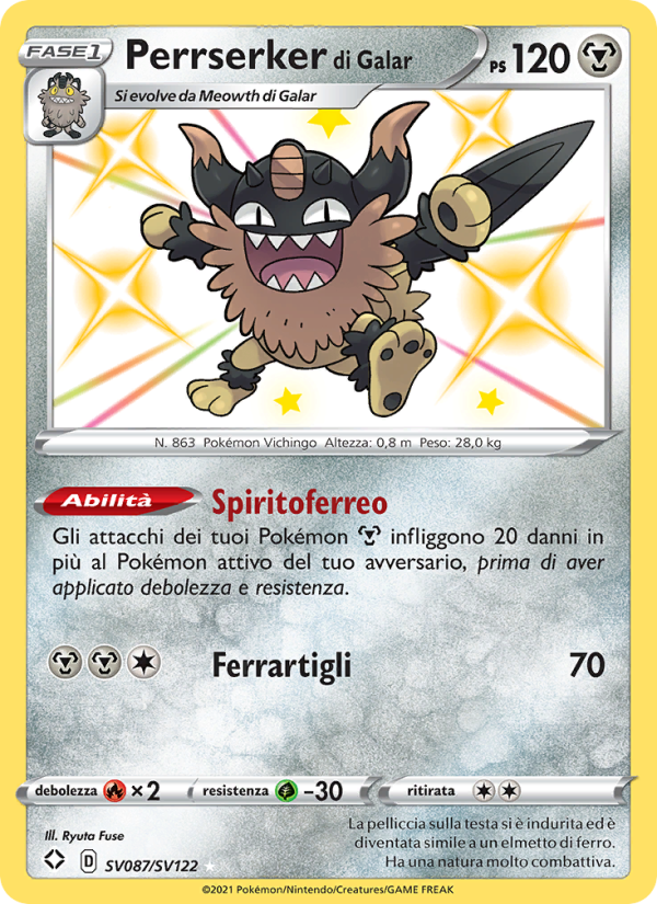 Perrserker di Galar SV087 — Destino Splendente (Italian Pokémon TCG card)