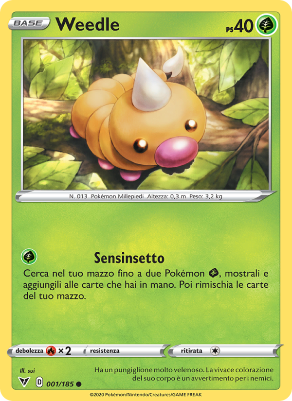 Weedle 001/203 — Voltaggio Sfolgorante (Italian Pokémon TCG card)
