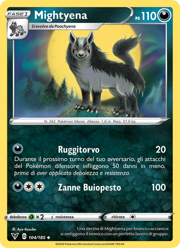Mightyena 104/203 — Voltaggio Sfolgorante (Italian Pokémon TCG card)