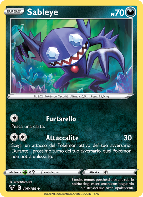 Sableye 105/203 — Voltaggio Sfolgorante (Italian Pokémon TCG card)