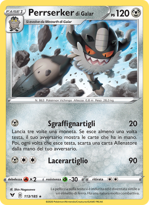 Perrserker di Galar 113/203 — Voltaggio Sfolgorante (Italian Pokémon TCG card)