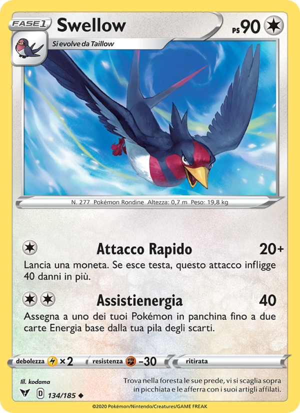 Swellow 134/203 — Voltaggio Sfolgorante (Italian Pokémon TCG card)