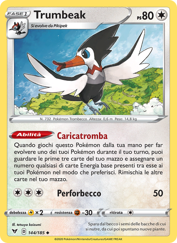 Trumbeak 144/203 — Voltaggio Sfolgorante (Italian Pokémon TCG card)