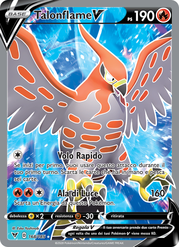 Talonflame V 168/203 — Voltaggio Sfolgorante (Italian Pokémon TCG card)