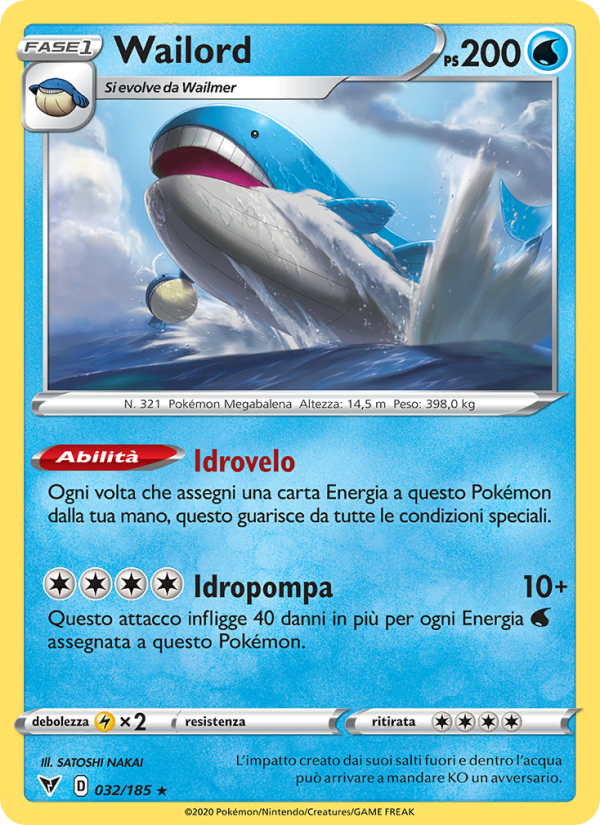 Wailord 032/203 — Voltaggio Sfolgorante (Italian Pokémon TCG card)