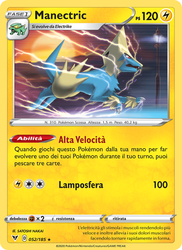Manectric 052/203 — Voltaggio Sfolgorante (Italian Pokémon TCG card)