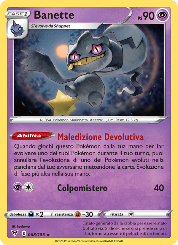 Banette 068/203 — Voltaggio Sfolgorante (Italian Pokémon TCG card)
