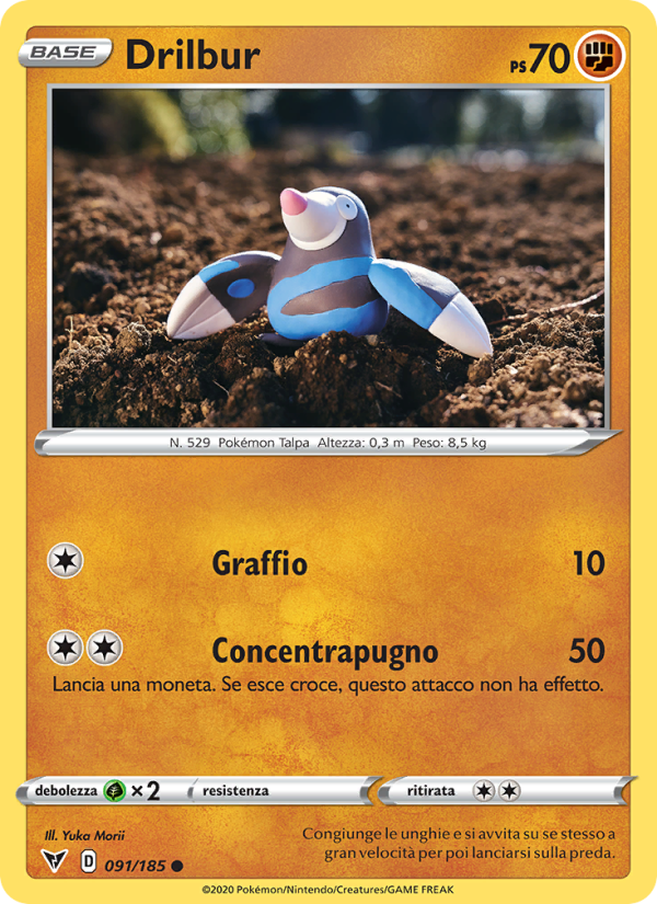 Drilbur 091/203 — Voltaggio Sfolgorante (Italian Pokémon TCG card)