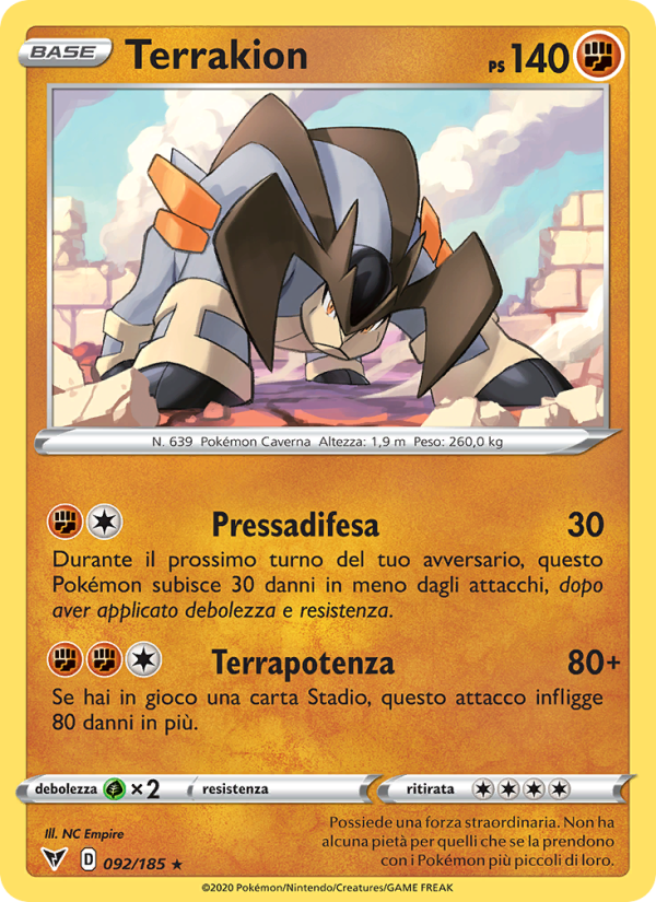 Terrakion 092/203 — Voltaggio Sfolgorante (Italian Pokémon TCG card)