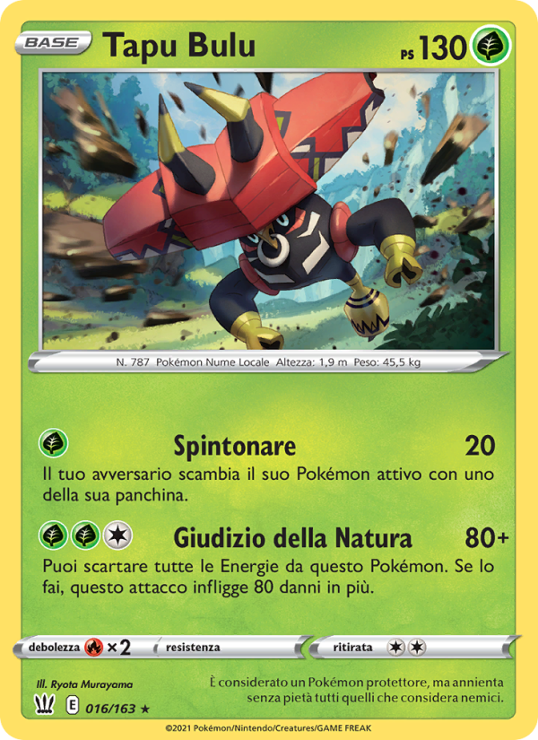 Tapu Bulu 016/183 — Stili di Lotta (Italian Pokémon TCG card)