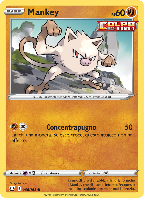 Mankey 066/183 — Battle Styles (Italian Pokémon TCG card)