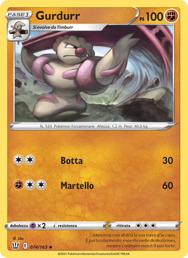 Gurdurr 074/183 — Stili di Lotta (Italian Pokémon TCG card)