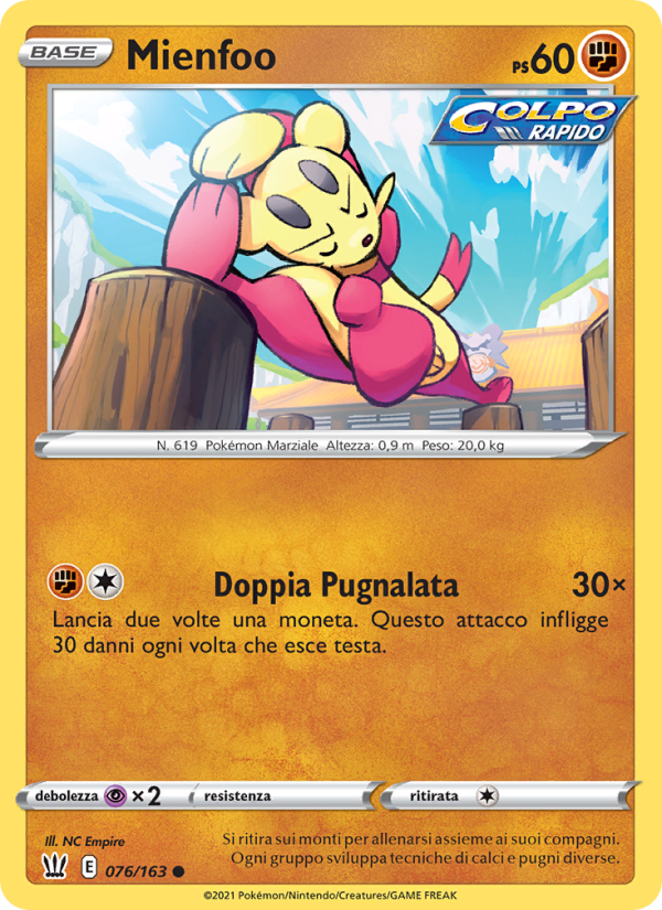 Mienfoo 076/183 — Stili di Lotta (Italian Pokémon TCG card)