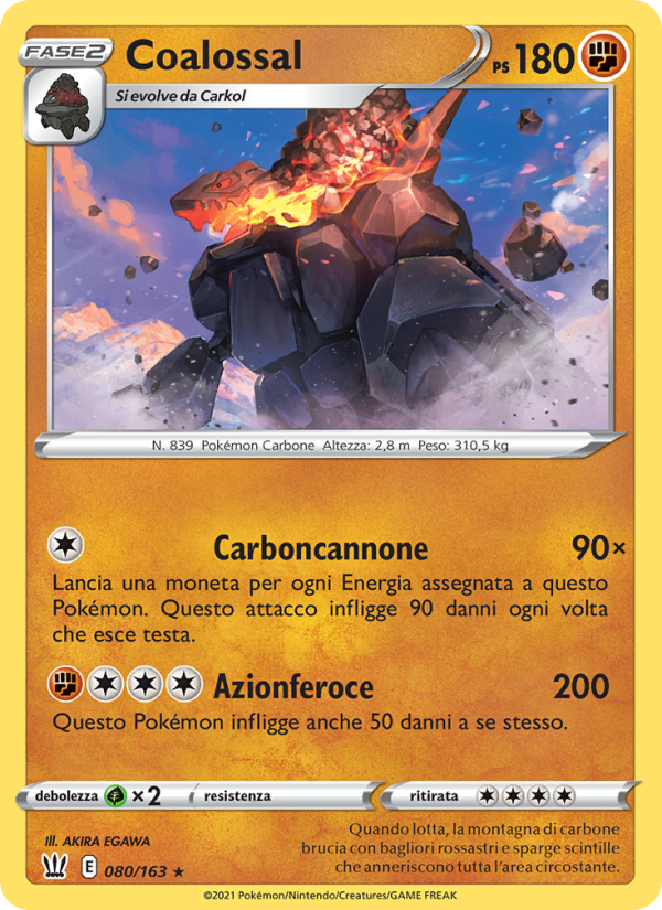 Coalossal 080/183 — Stili di Lotta (Italian Pokémon TCG card)