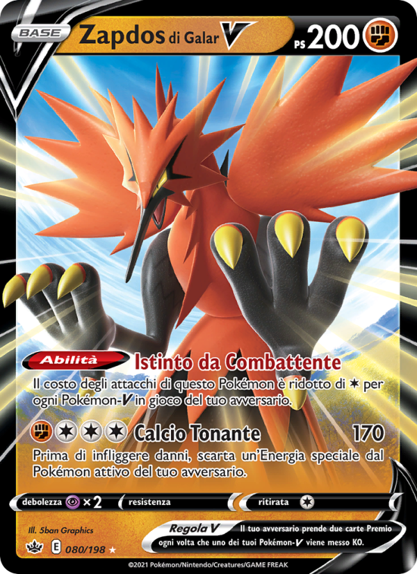 Zapdos di Galar V 080/233 — Regno Glaciale (Italian Pokémon TCG card)