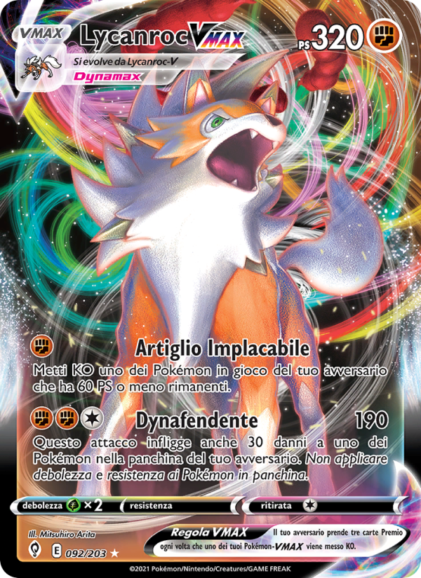 Lycanroc VMAX 092/237 — Evoluzioni Eteree (Italian Pokémon TCG card)