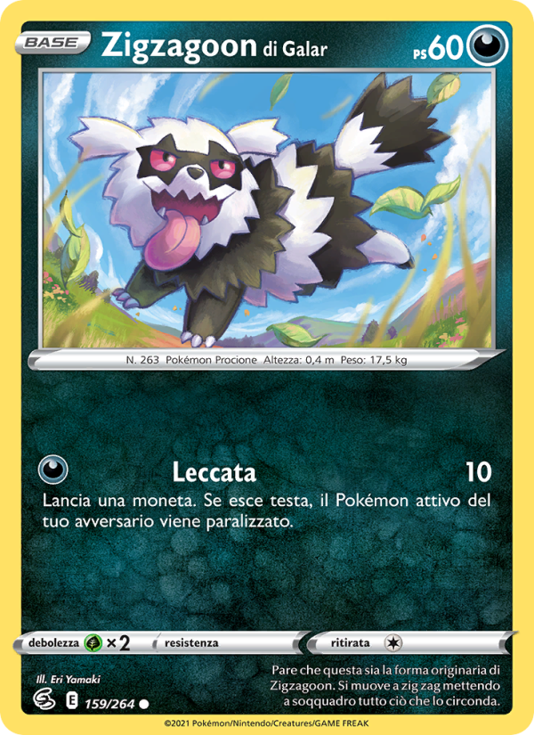 Zigzagoon di Galar 159/284 — Colpo Fusione (Italian Pokémon TCG card)