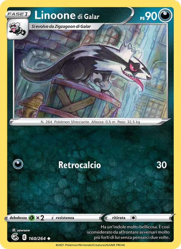 Linoone di Galar 160/284 — Colpo Fusione (Italian Pokémon TCG card)