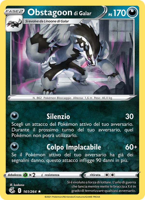 Obstagoon di Galar 161/284 — Colpo Fusione (Italian Pokémon TCG card)